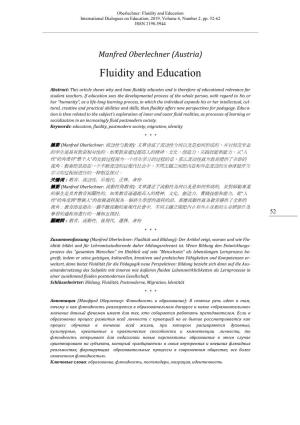 Fluidity and Education International Dialogues on Education, 2019, Volume 6, Number 2, Pp