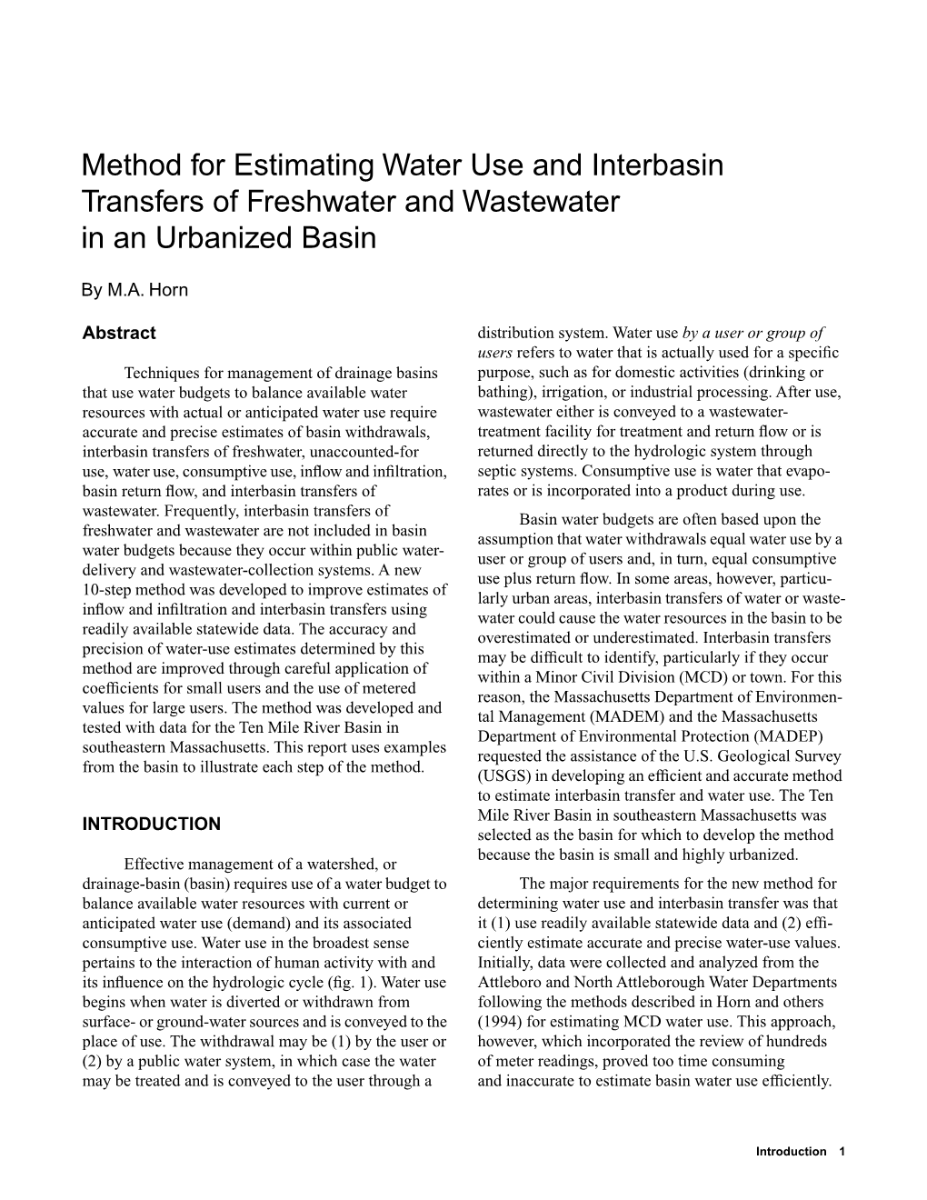 Method for Estimating Water Use and Interbasin Transfers of Freshwater and Wastewater in an Urbanized Basin
