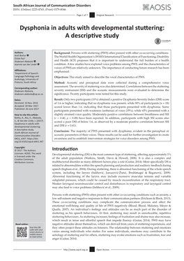 Dysphonia in Adults with Developmental Stuttering: a Descriptive Study