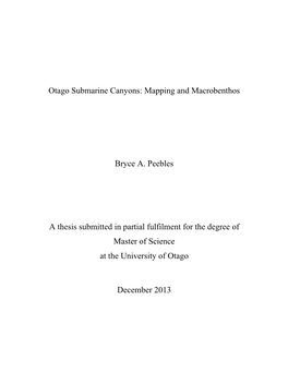 Otago Submarine Canyons: Mapping and Macrobenthos