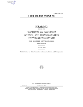 S. 1372, the Fair Ratings Act Hearing Committee On