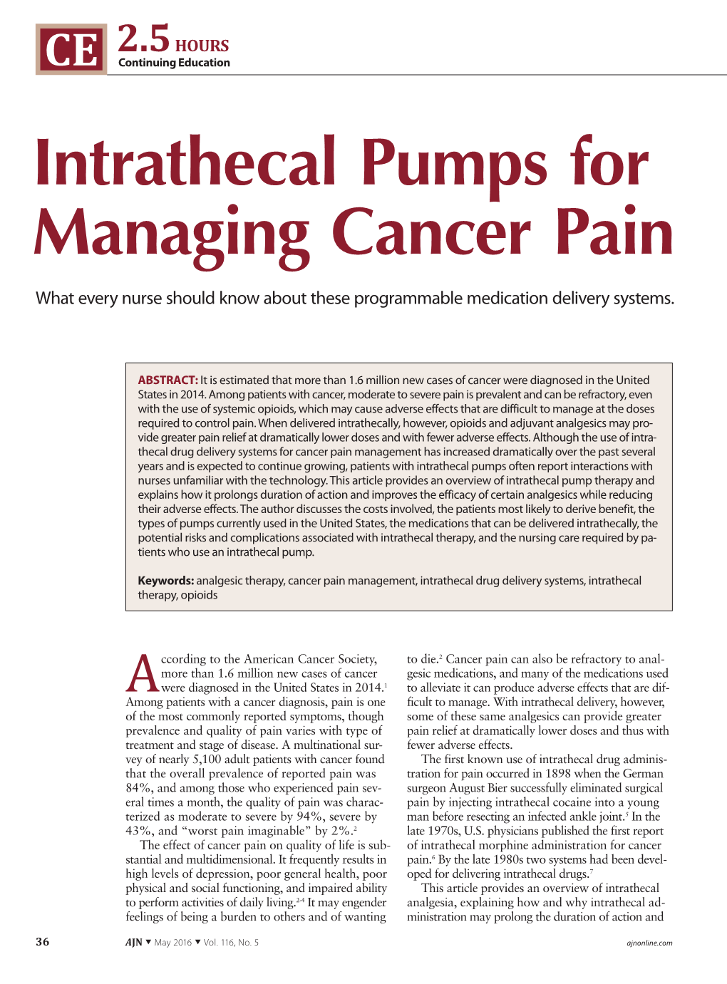Intrathecal Pumps for Managing Cancer Pain