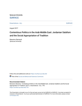 Contentious Politics in the Arab Middle East: Jordanian Salafism and the Social Appropriation of Tradition