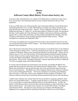History of the Jefferson County Black History Preservation Society, Inc