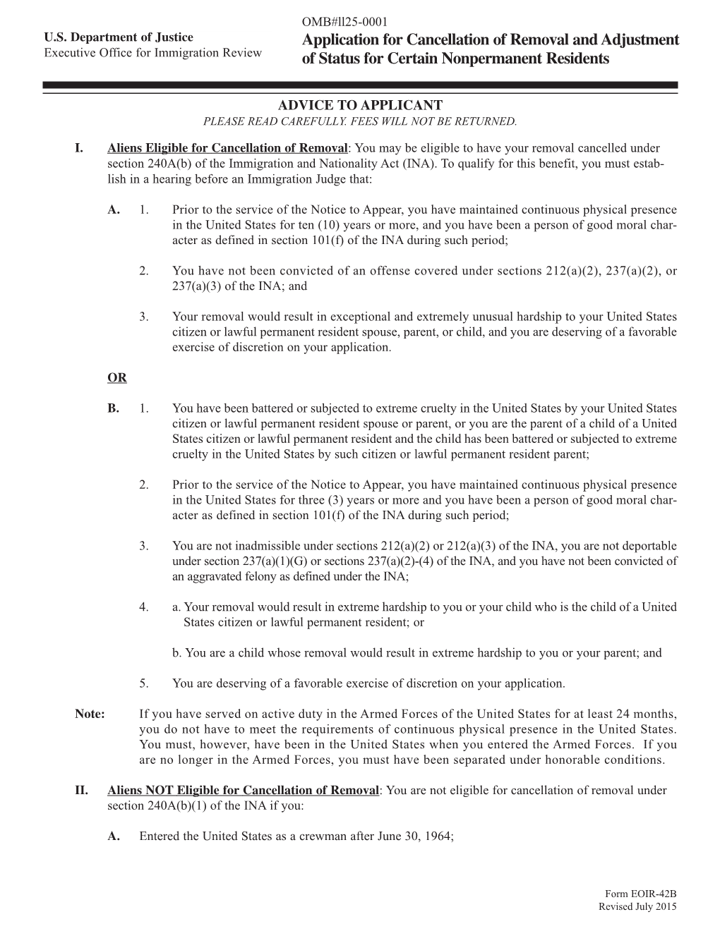 Application for Cancellation of Removal and Adjustment of Status DocsLib