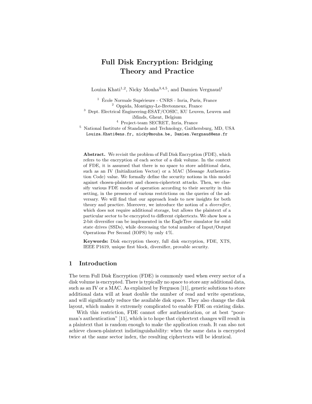 Full Disk Encryption: Bridging Theory and Practice