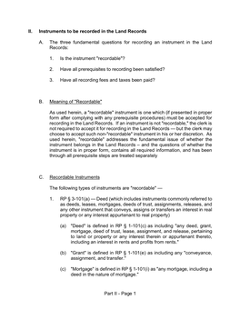 II. Instruments to Be Recorded in the Land Records