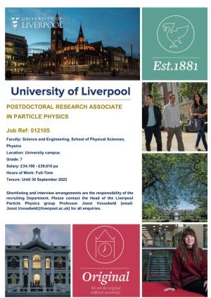 Postdoctoral Research Associate in Particle Physics