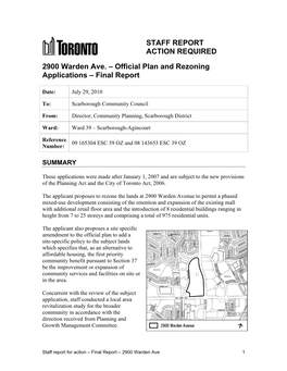 STAFF REPORT ACTION REQUIRED 2900 Warden Ave