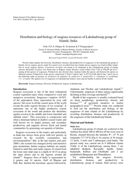 Distribution and Biology of Seagrass Resources of Lakshadweep Group of Islands, India