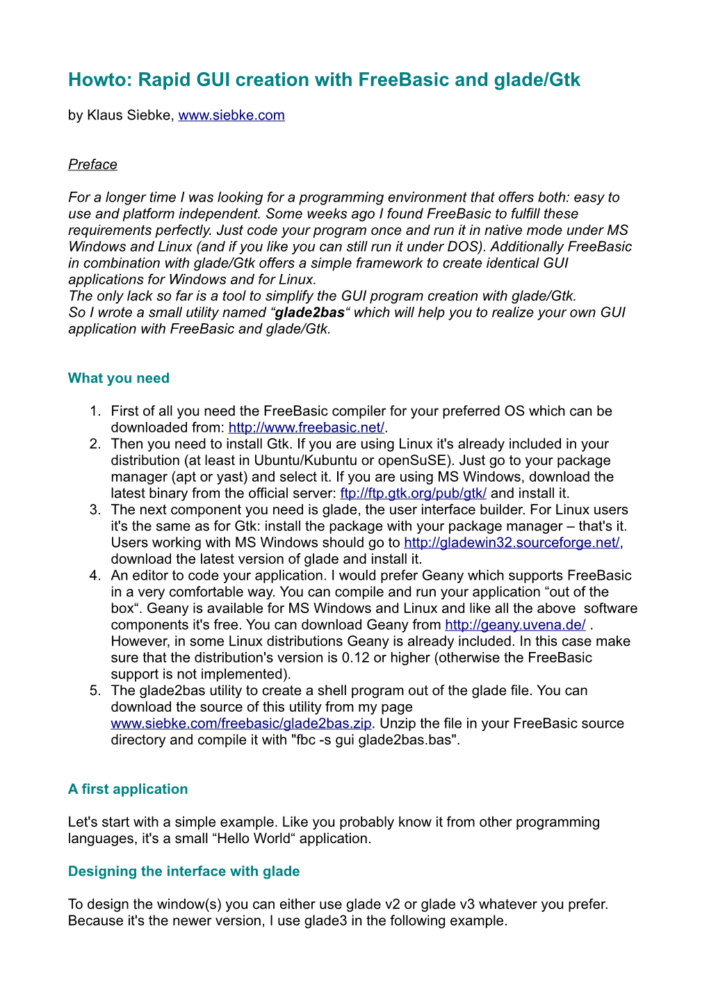 Howto: Rapid GUI Creation with Freebasic and Glade/Gtk by Klaus Siebke