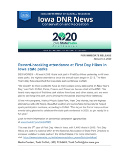 Record-Breaking Attendance at First Day Hikes in Iowa State Parks