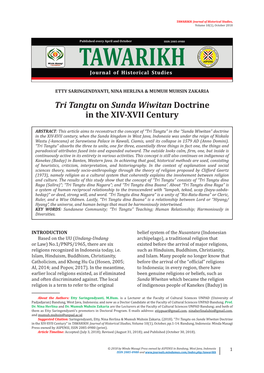 Tri Tangtu on Sunda Wiwitan Doctrine in the XIV-XVII Century