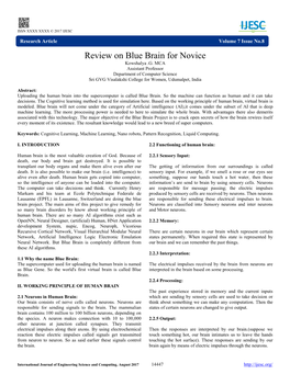 Review on Blue Brain for Novice Kowshalya .G