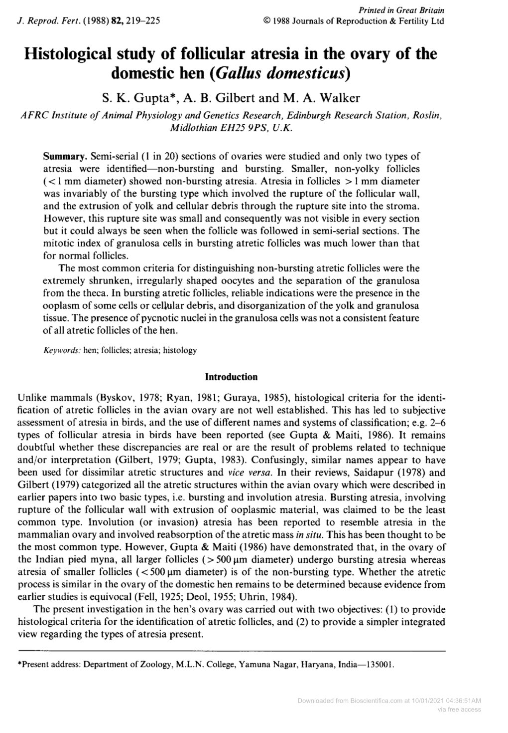 Histological Study of Follicular Atresia in Theovary of The