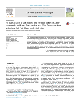 Bio-Augmentation of Antioxidants and Phenolic Content of Lablab ✩ Purpureus by Solid State Fermentation with GRAS ﬁlamentous Fungi