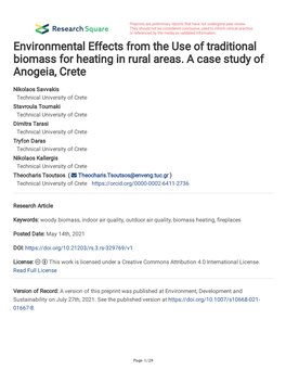 Environmental Effects from the Use of Traditional Biomass for Heating in Rural Areas