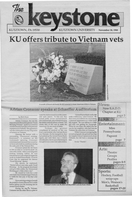 KUTZTOWN, PA 19530 KUTZTOWN UNIVERSITY November 18,1988 Ribute to Vietnam Vets