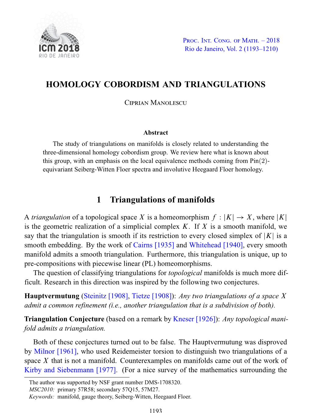 Homology Cobordism and Triangulations