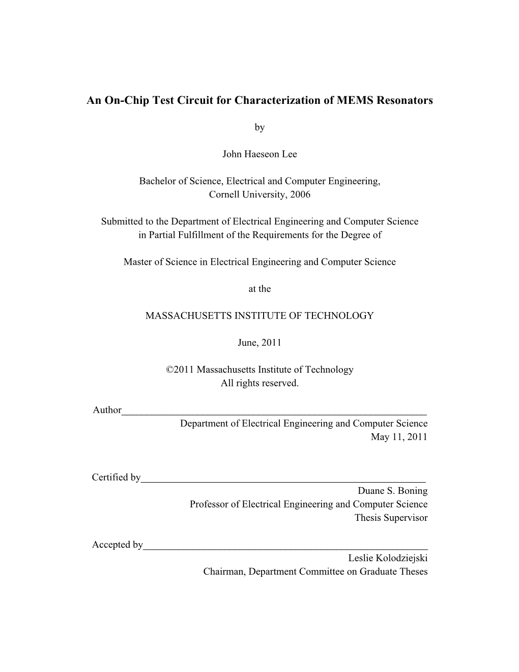 An On-Chip Test Circuit for Characterization of MEMS Resonators