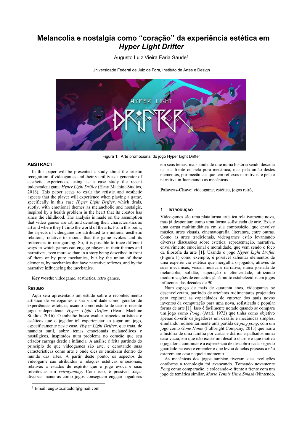 “Coração” Da Experiência Estética Em Hyper Light Drifter Augusto Luiz Vieira Faria Saude1