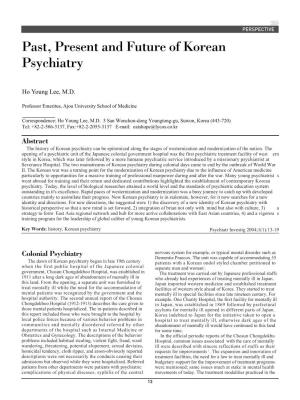 Past, Present and Future of Korean Psychiatry