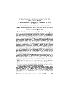 Interactions of C-Reactive Protein with the Complement System I