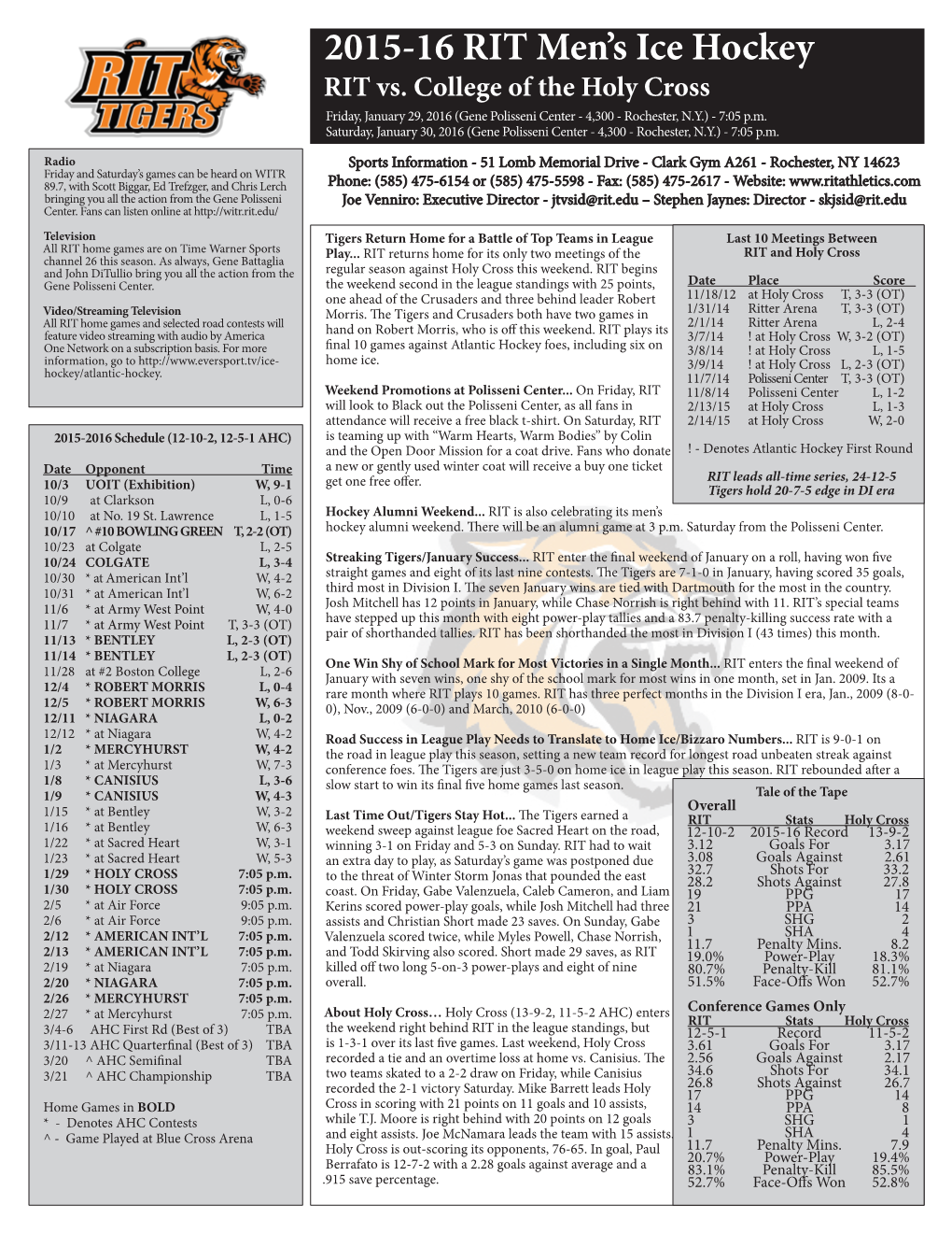 2015-16 RIT Men's Ice Hockey