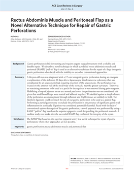 Rectus Abdominis Muscle and Peritoneal Flap As a Novel Alternative Technique for Repair of Gastric Perforations