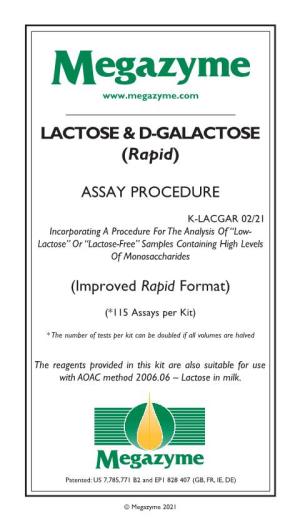 LACTOSE & D-GALACTOSE (Rapid)