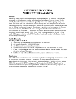 Adventure Education White Water Kayaking
