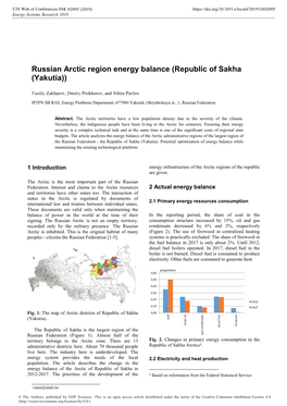 Russian Arctic Region Energy Balance (Republic of Sakha (Yakutia))