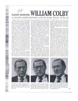 NTERVIEW: WILLIAM COLBY a Somewhat Candid Conversation with the Former Director of the Cia