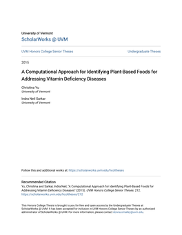 A Computational Approach for Identifying Plant-Based Foods for Addressing Vitamin Deficiency Diseases