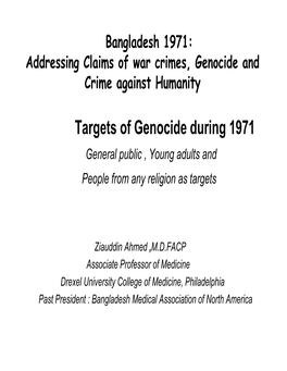 Targets of Genocide During 1971 General Public , Young Adults and People from Any Religion As Targets