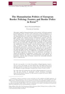 The Humanitarian Politics of European Border Policing: Frontex and Border Police in Evros1,2