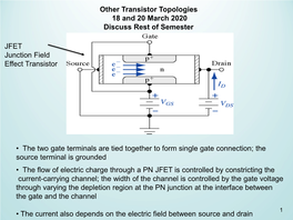 Other Transistor Topologies 18 and 20 March 2020 Discuss Rest of Semester • the Two Gate Terminals Are Tied Together to Form S