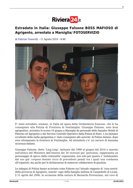 Giuseppe Falsone BOSS MAFIOSO Di Agrigento, Arrestato a Marsiglia/ FOTOSERVIZIO