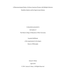 A Phenomenological Study of African American Women with Multiple Sclerosis