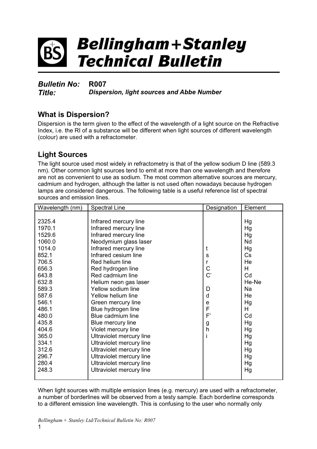 Dispersion, Light Sources and Abbe Number