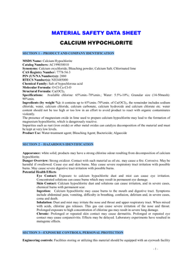 MSDS-Calcium Hypochlorite