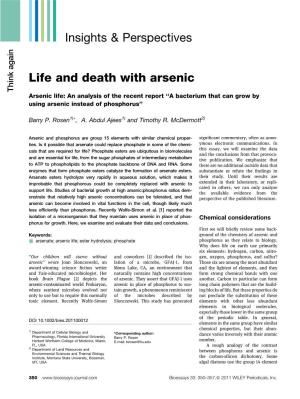 Life and Death with Arsenic Think Again Arsenic Life: an Analysis of the Recent Report ‘‘A Bacterium That Can Grow by Using Arsenic Instead of Phosphorus’’