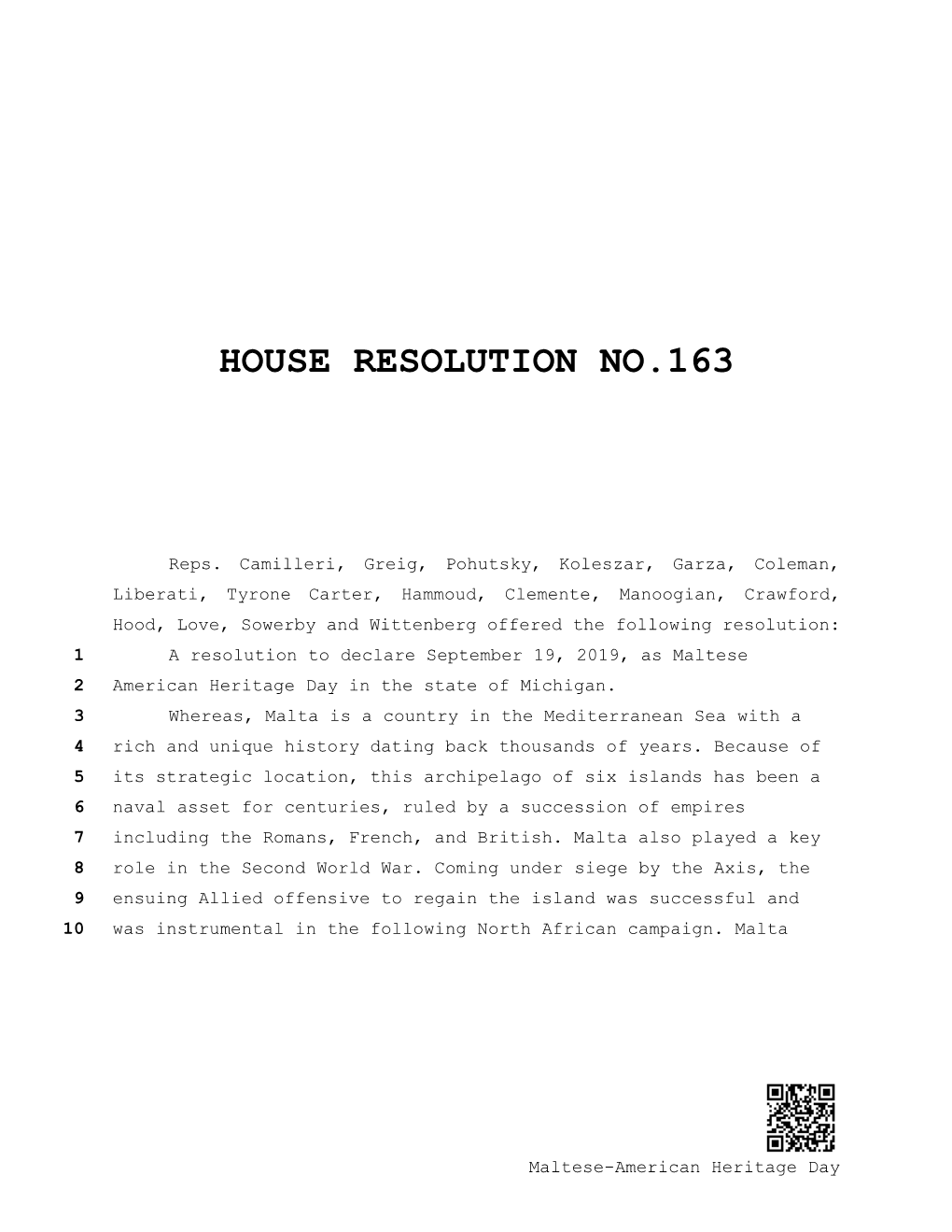 House Resolution No.163