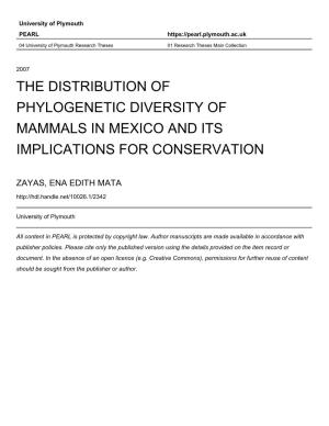 The Distribution of Phylogenetic Diversity of Mammals in Mexico and Its Implications for Conservation