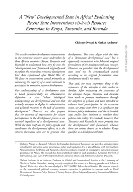 A “New” Developmental State in Africa? Evaluating Recent State Interventions Vis-À-Vis Resource Extraction in Kenya, Tanzania, and Rwanda