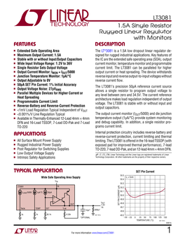 LT3081: 1.5A Single Resistor Rugged Linear Regulator with Monitors