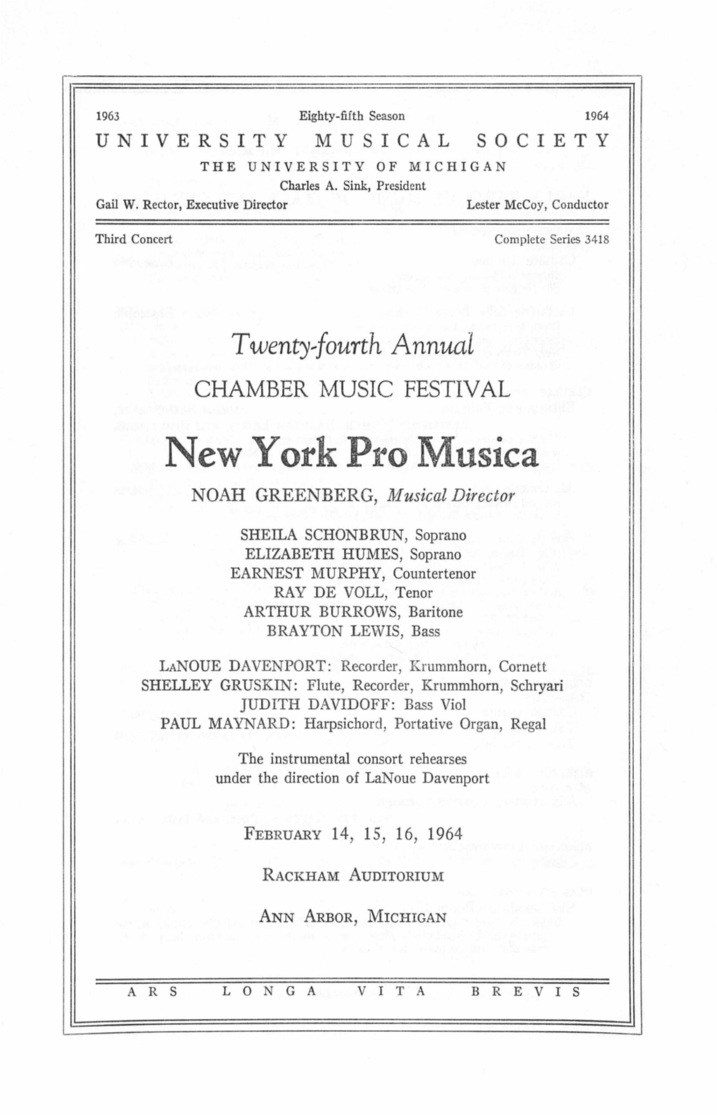 New York Pro Musica NOAH GREENBERG, Musical Director