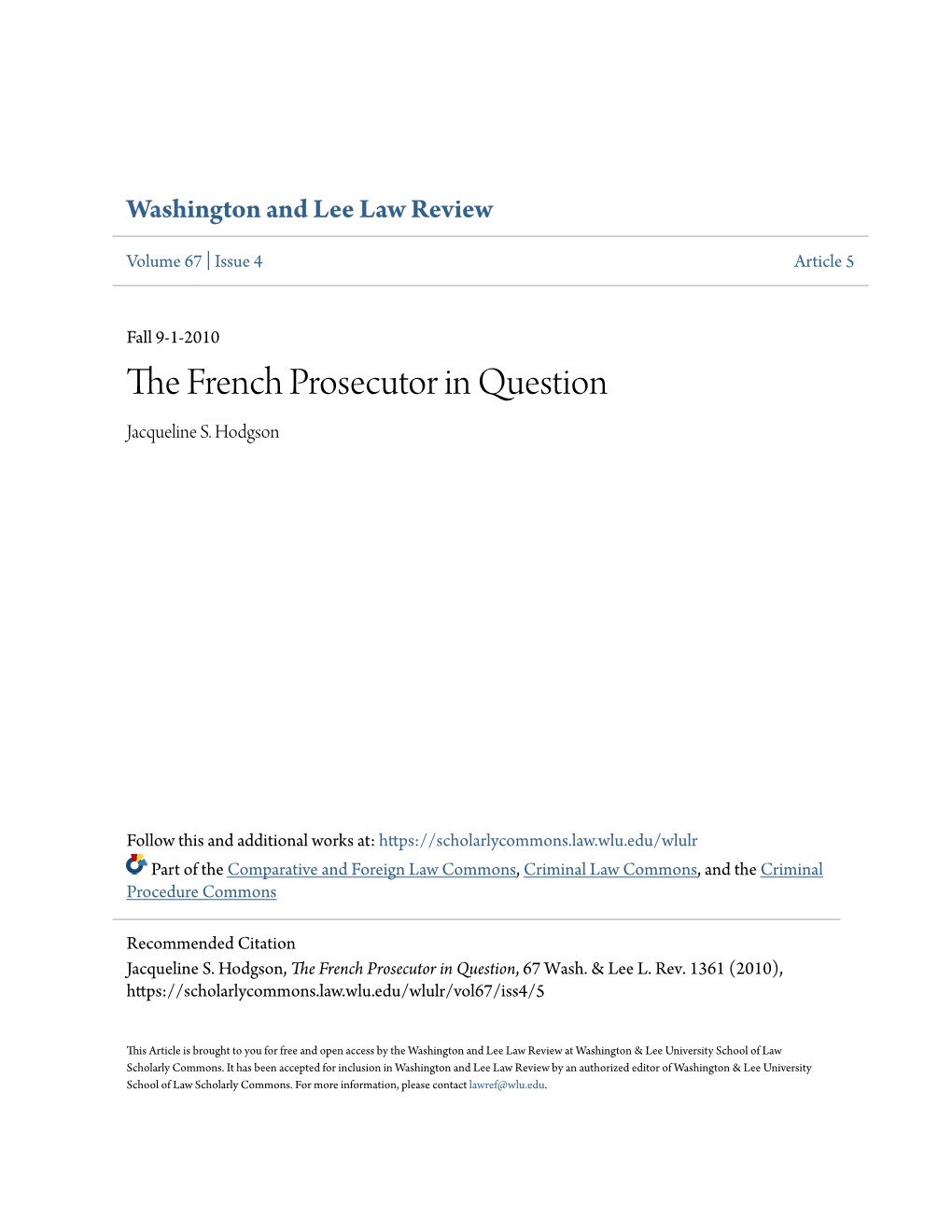 The French Prosecutor in Question, 67 Wash