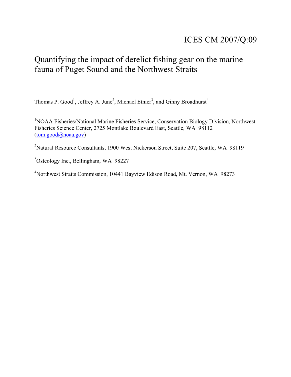 Quantifying the Impact of Derelict Fishing Gear on the Marine Fauna of Puget Sound and the Northwest Straits