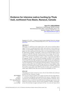 Evidence for Intensive Walrus Hunting by Thule Inuit, Northwest Foxe Basin, Nunavut, Canada